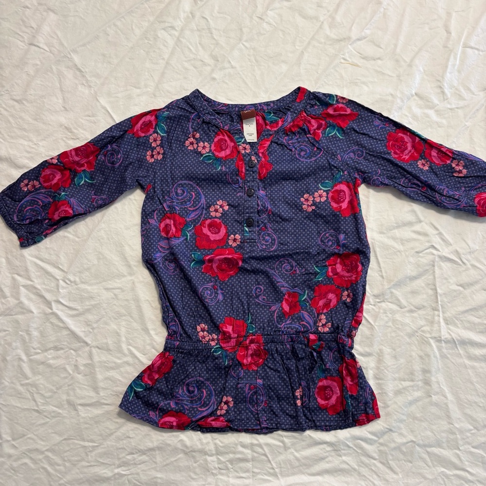 Tea Collection Kids‎ Purple Red Floral Top Size 6 VGUC